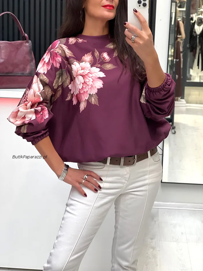 Bluza w Kwiaty Bordo Produkt Premium